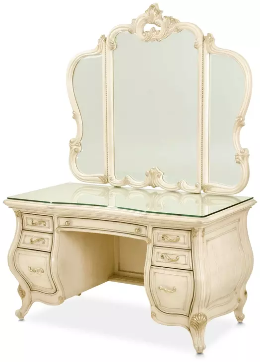 Platine de Royale Champagne Vanity Set with Arched Mirror and Bench