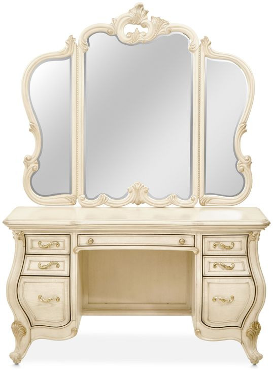 Platine de Royale Champagne Vanity Set with Arched Mirror and Bench
