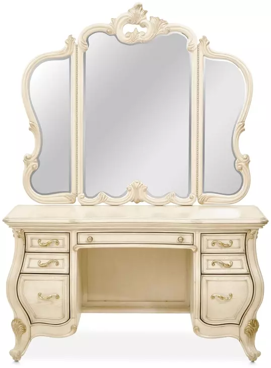 Platine de Royale Champagne Vanity Set with Arched Mirror and Bench