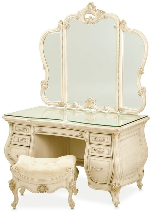Platine de Royale Champagne Vanity Set with Arched Mirror and Bench