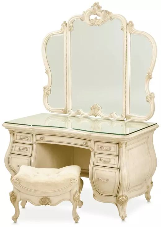 Platine de Royale Champagne Vanity Set with Arched Mirror and Bench