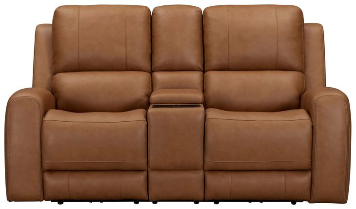 Belmont Lyric Caramel Leather 77" Zero Gravity Power Reclining Loveseat with Console and USB Charging