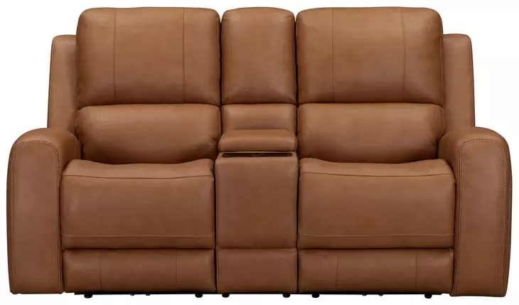 Belmont Lyric Caramel Leather 77" Zero Gravity Power Reclining Loveseat with Console and USB Charging