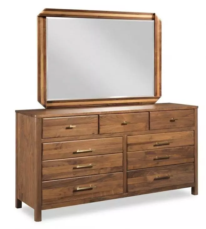 Woodmont Walnut 9 Drawer Flat Top Dresser with Rectangular Dornoch Mirror