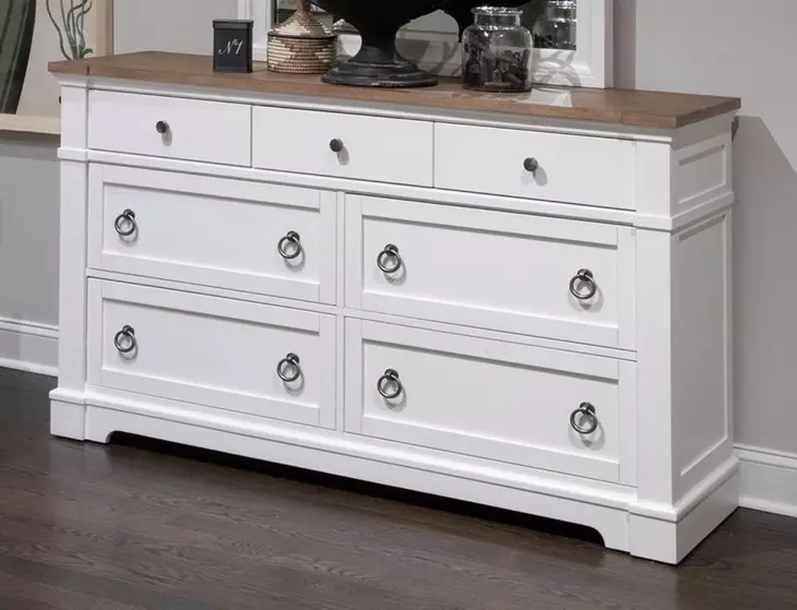 Crownfall Whisper White and Cerused Nutmeg 7 Drawer Dresser