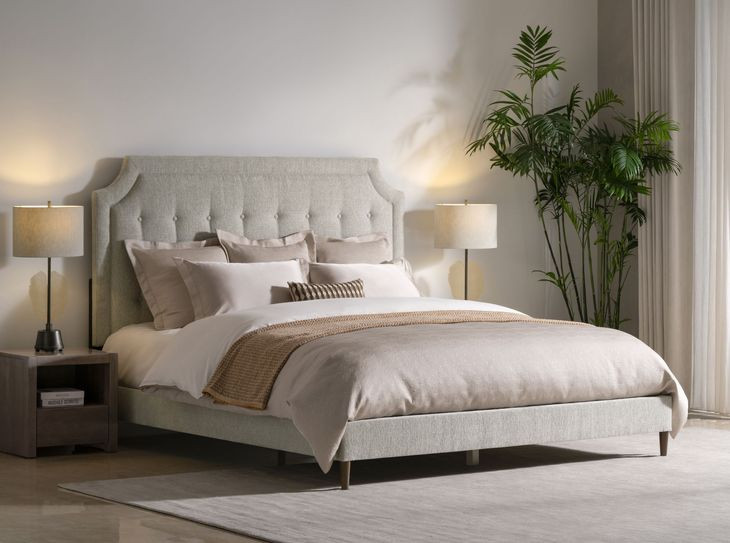 Zest Beige and Black Upholstered Panel Bedroom Set with Welt Trim