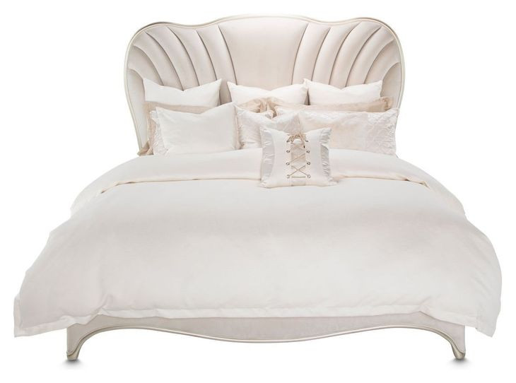 London Crest Creamy Pearl Velvet Queen Panel Bed with USB Charging