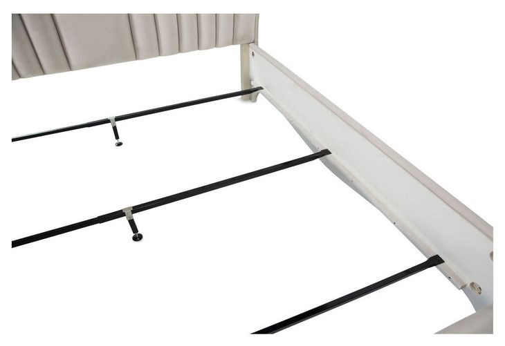 London Crest Creamy Pearl Velvet Queen Panel Bed with USB Charging