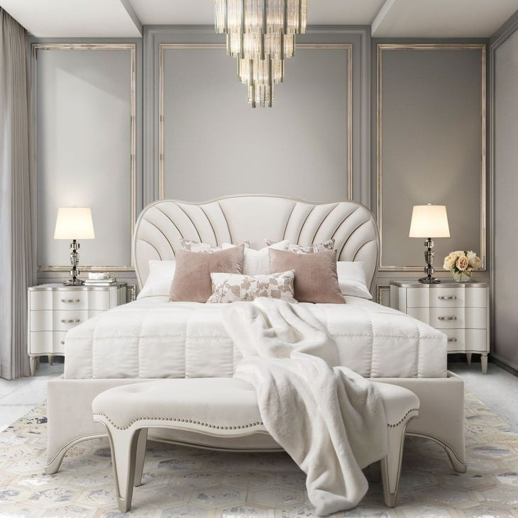 London Crest Creamy Pearl Velvet Queen Panel Bed with USB Charging