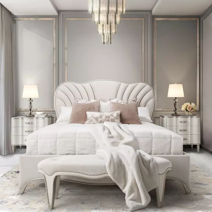 London Place Creamy Pearl Velvet Eastern King Panel Bed with USB Charging