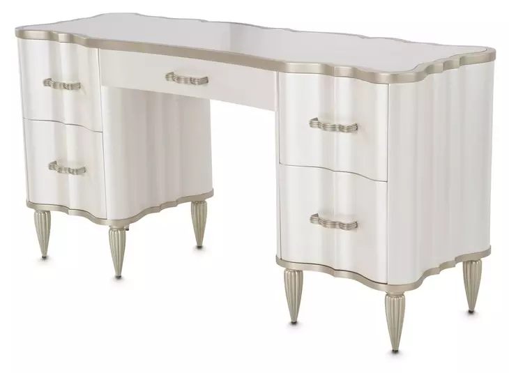 London Place Creamy Pearl 5 Drawer Vanity Desk