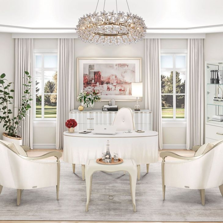 London Crest Creamy Pearl Desk with 7 Storage Drawers