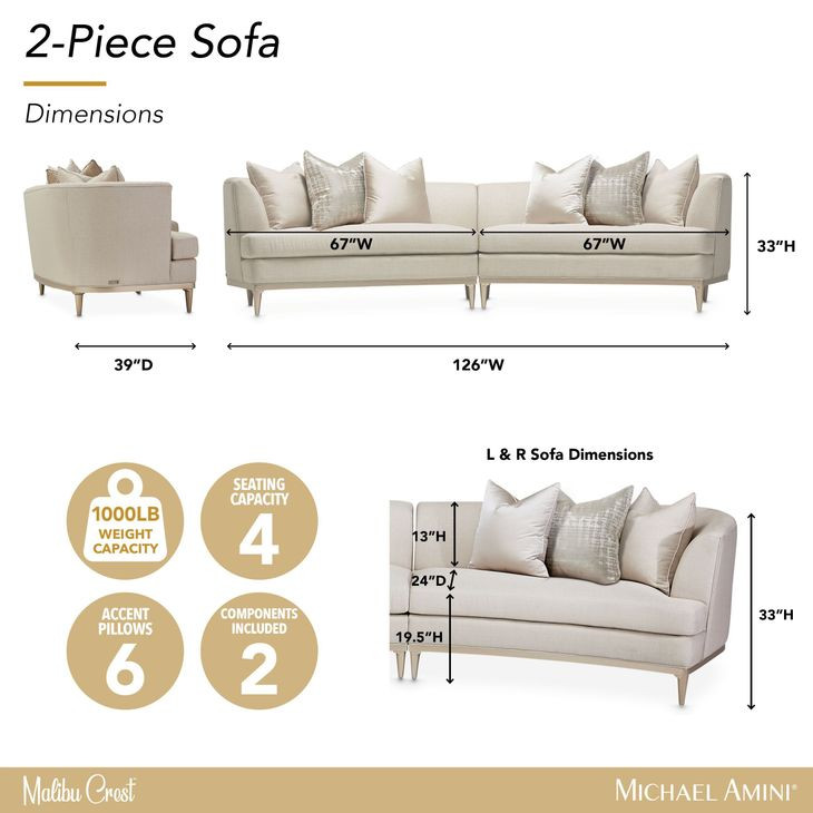 Malibu Crest Pearl 2 Piece Modular Sectional Sofa with Pillow