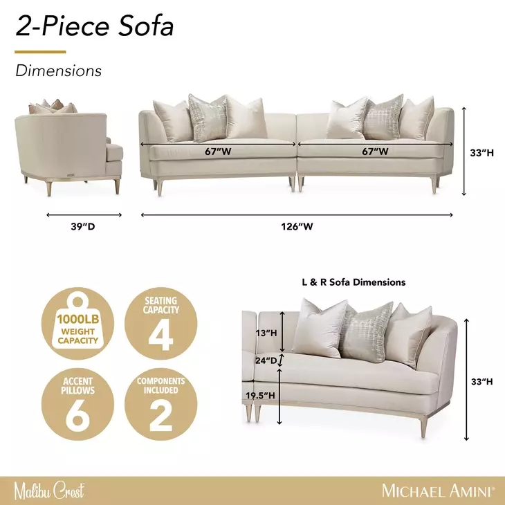 Malibu Crest Pearl 2 Piece Modular Sectional Sofa with Pillow