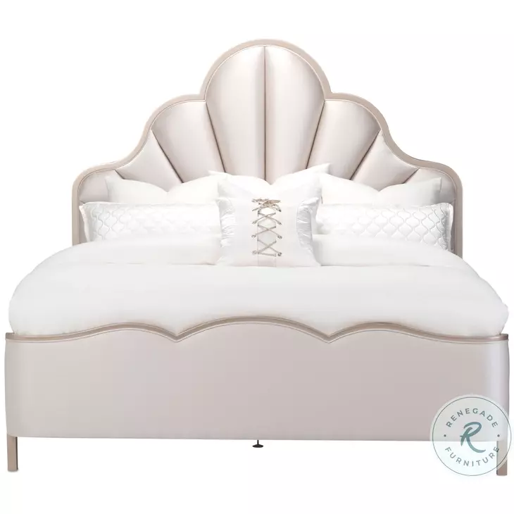 Malibu Crest Chardonnay And Porcelain King Upholstered Scalloped Panel Bed