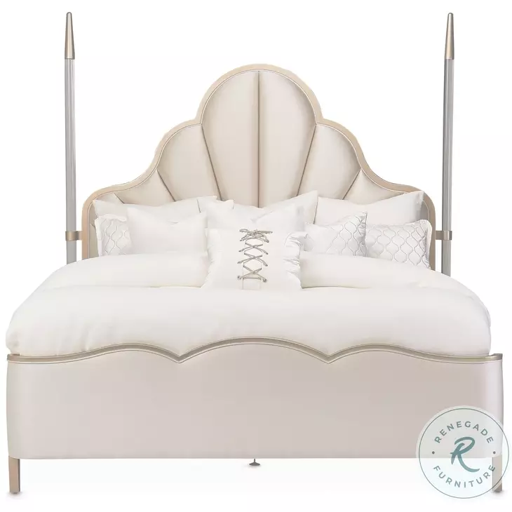 Malibu Crest Chardonnay And Porcelain Queen Upholstered Scalloped Poster Bed