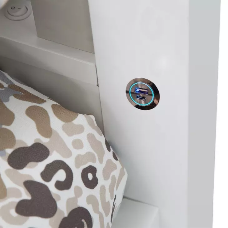 Skyline Cloud White California King Upholstered Bed with USB Charging and LED Light