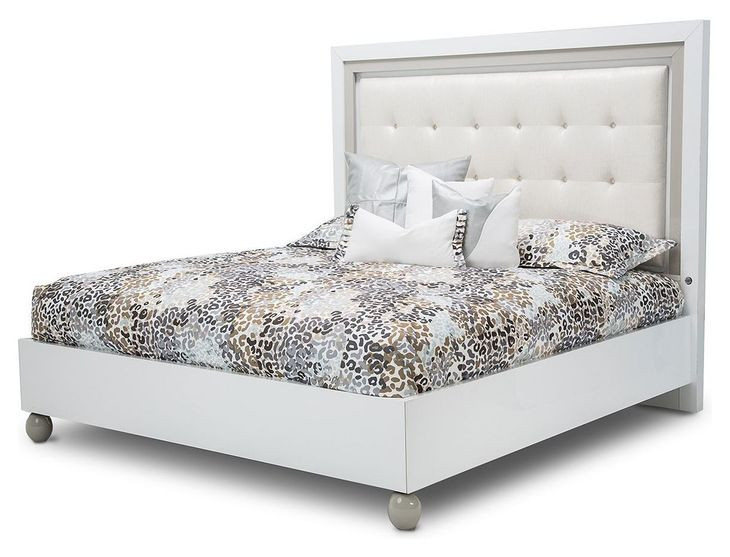 Skyline Cloud White Eastern King Upholstered Bed with USB Charging and LED Light