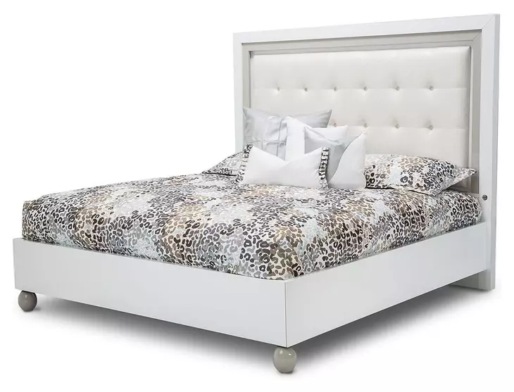 Skyline Cloud White California King Upholstered Bed with USB Charging and LED Light