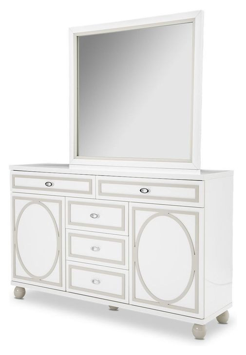 Skyline Cloud White 5 Drawer Dresser with Mirror