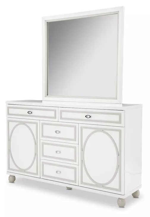 Skyline Cloud White 5 Drawer Dresser with Mirror