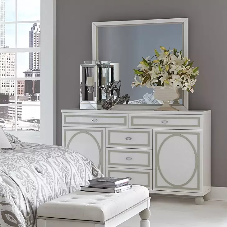 Skyline Cloud White 5 Drawer Dresser with Mirror