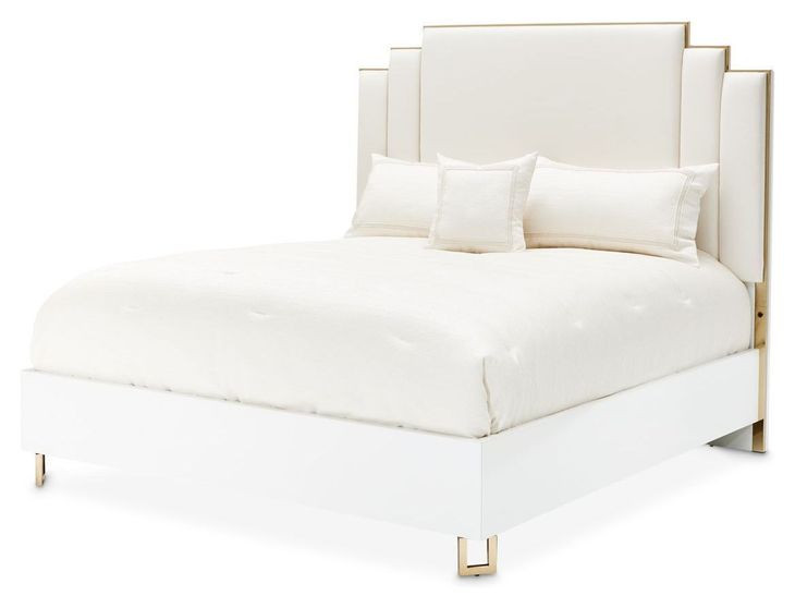 Palm Gate Cloud White and Cream California King Upholstered Panel Bed with USB Charging
