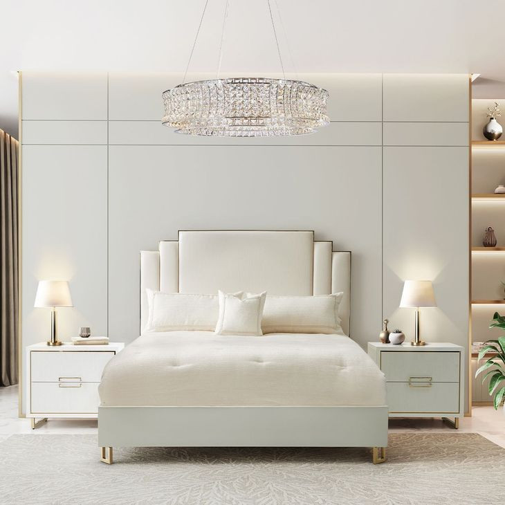 Palmcrest Cloud White Queen Upholstered Bed with USB Charging