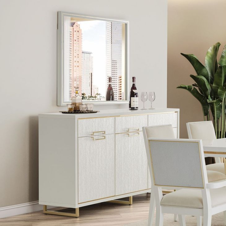 Palmcrest Cloud White Sideboard with Adjustable Shelves and 2 Storage Drawers