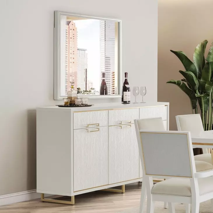 Palm Gate Cloud White Sideboard with Adjustable Shelves and 2 Storage Drawers