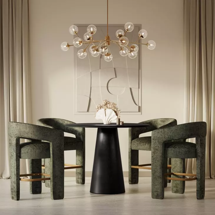 Gwen Luxury Black and Green Upholstered 5 Piece Counter Height Dining Set