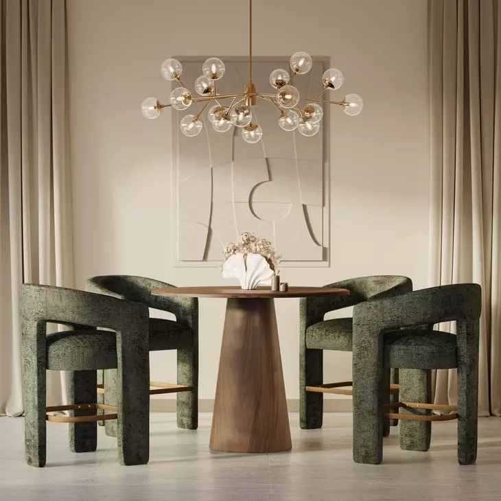 Gwen Luxury Brown and Green Upholstered 5 Piece Counter Height Dining Set