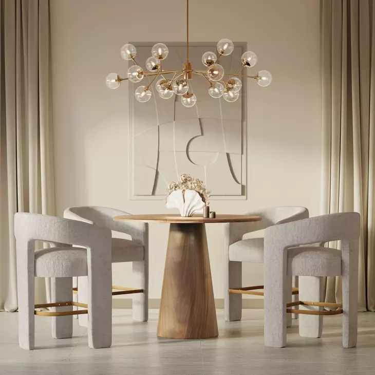 Gwen Luxury Brown and Beige Upholstered 5 Piece Counter Height Dining Set