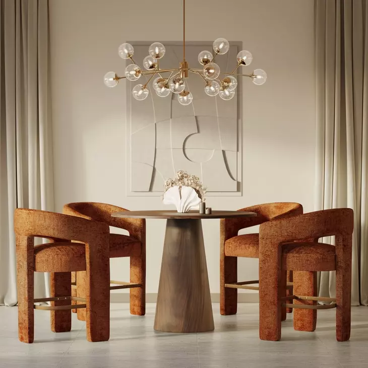 Gwen Luxury Brown and Red Upholstered 5 Piece Counter Height Dining Set