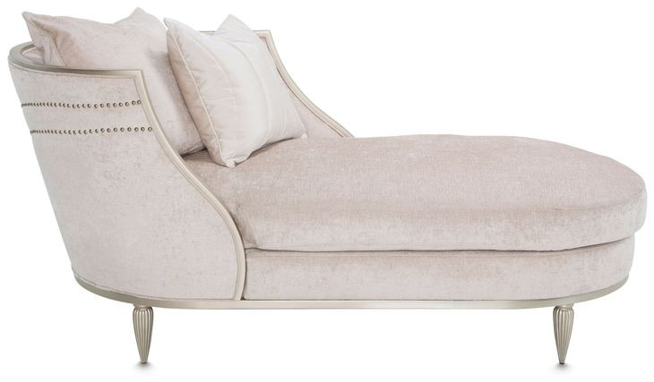 London Place Parchment 69" Chaise with Nailhead Trim and Pillows