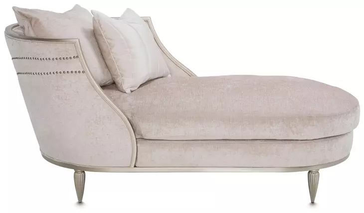 London Place Parchment 69" Chaise with Nailhead Trim and Pillows
