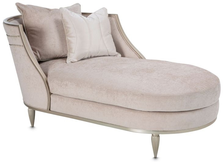 London Place Parchment 69" Chaise with Nailhead Trim and Pillows