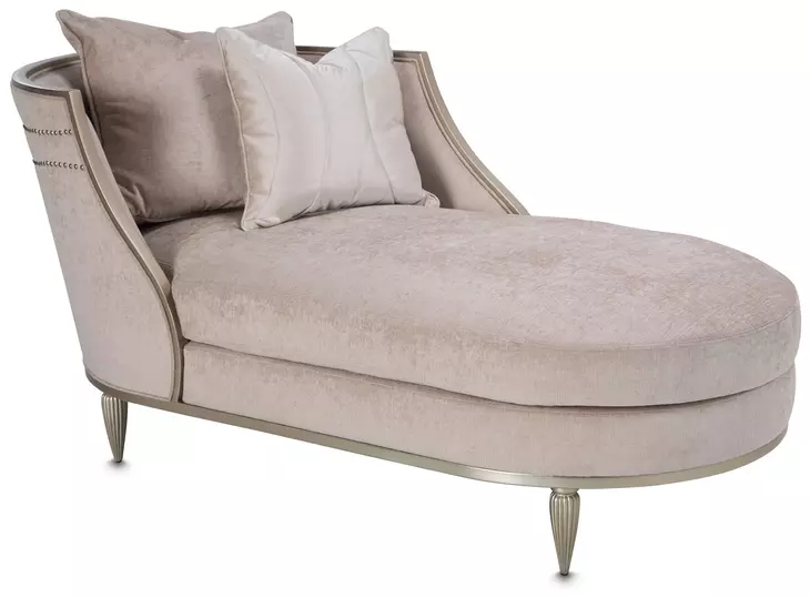 London Place Parchment 69" Chaise with Nailhead Trim and Pillows