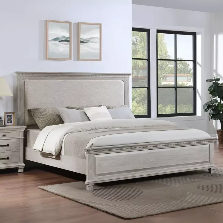 Silver Sands Gray California King Upholstered Panel Bed