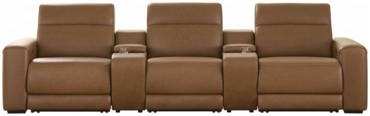Rally-Up Caramel 5 Piece Power Reclining Sectional with Console