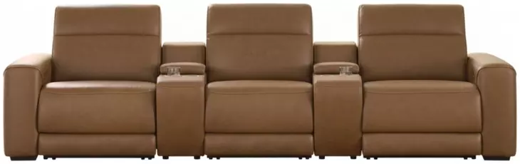Rally-Up Caramel 5 Piece Power Reclining Sectional with Console