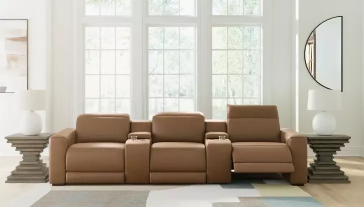 Rally-Up Caramel 5 Piece Power Reclining Sectional with Console