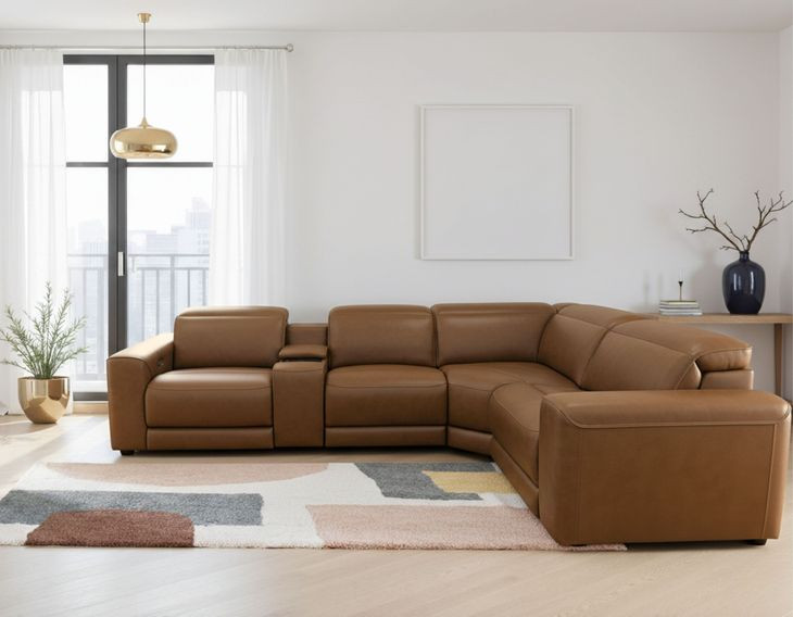 Rally-Up Caramel 5 Piece Power Reclining Console Sectional
