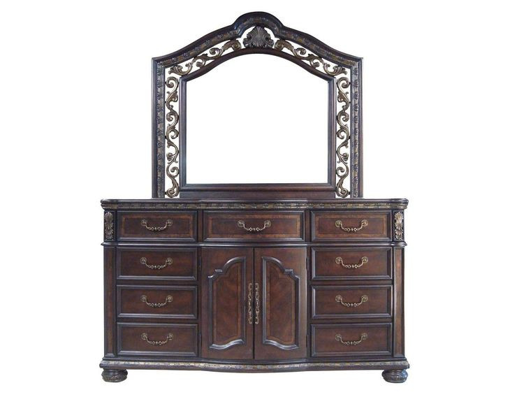 Monte Carlo Brown 9 Drawer Dresser and Arch Mirror