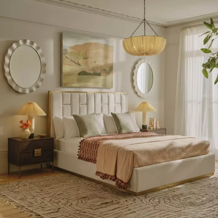 Hiro Rhea Light Barley King Upholstered Panel Bed