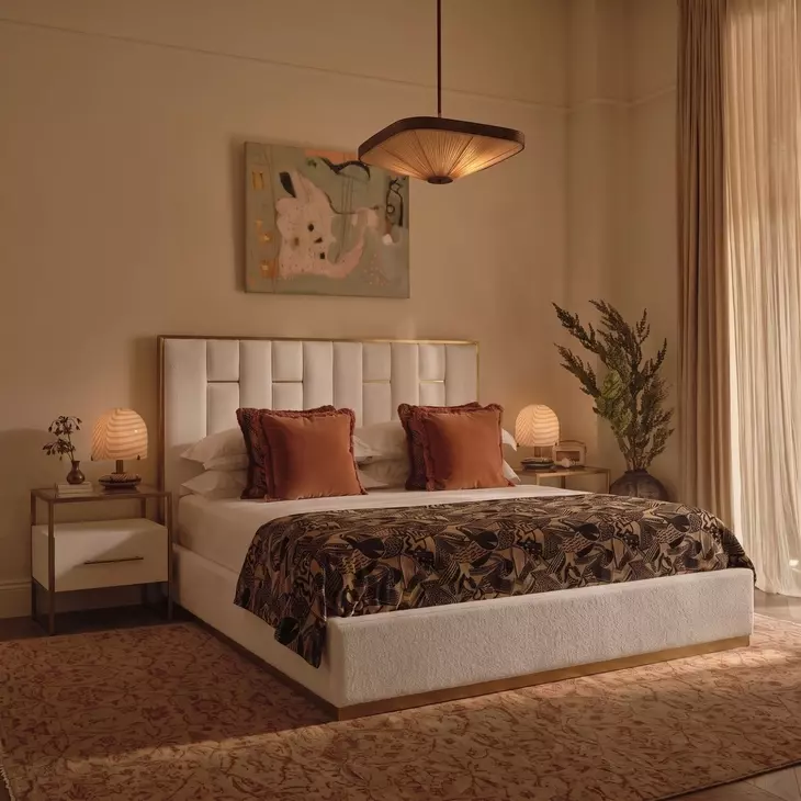 Hiro Rhea Light Barley King Upholstered Panel Bed
