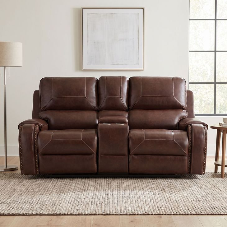 Newnan Brown Double Glider Reclining Console Loveseat