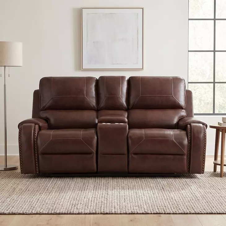 Newnan Brown Double Glider 76" Reclining Console Loveseat