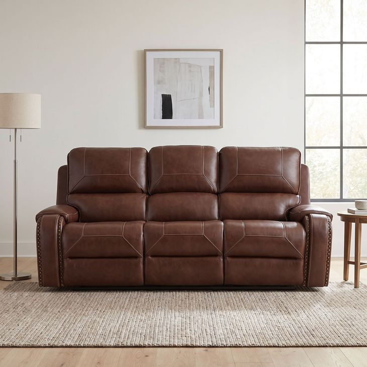 Newnan Brown Double Reclining Sofa with Center Drop-Down Cup Holders