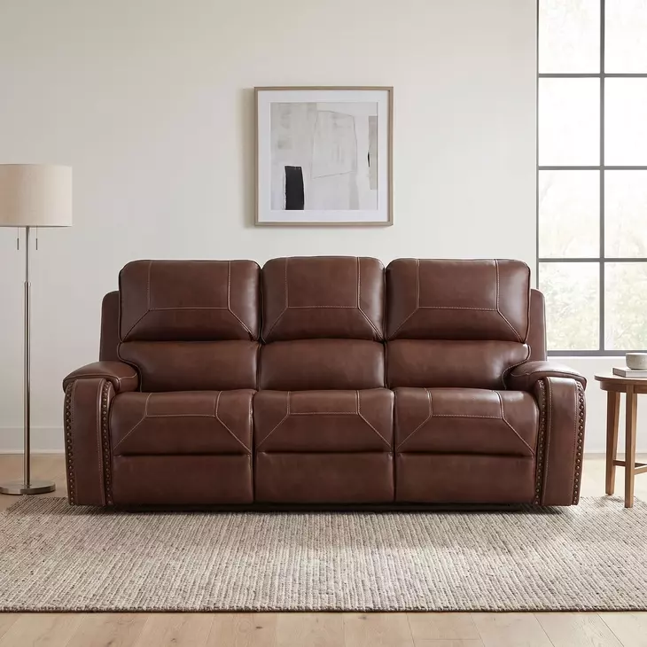 Newnan Brown Double 87" Reclining Sofa with Center Drop-Down Cup Holders